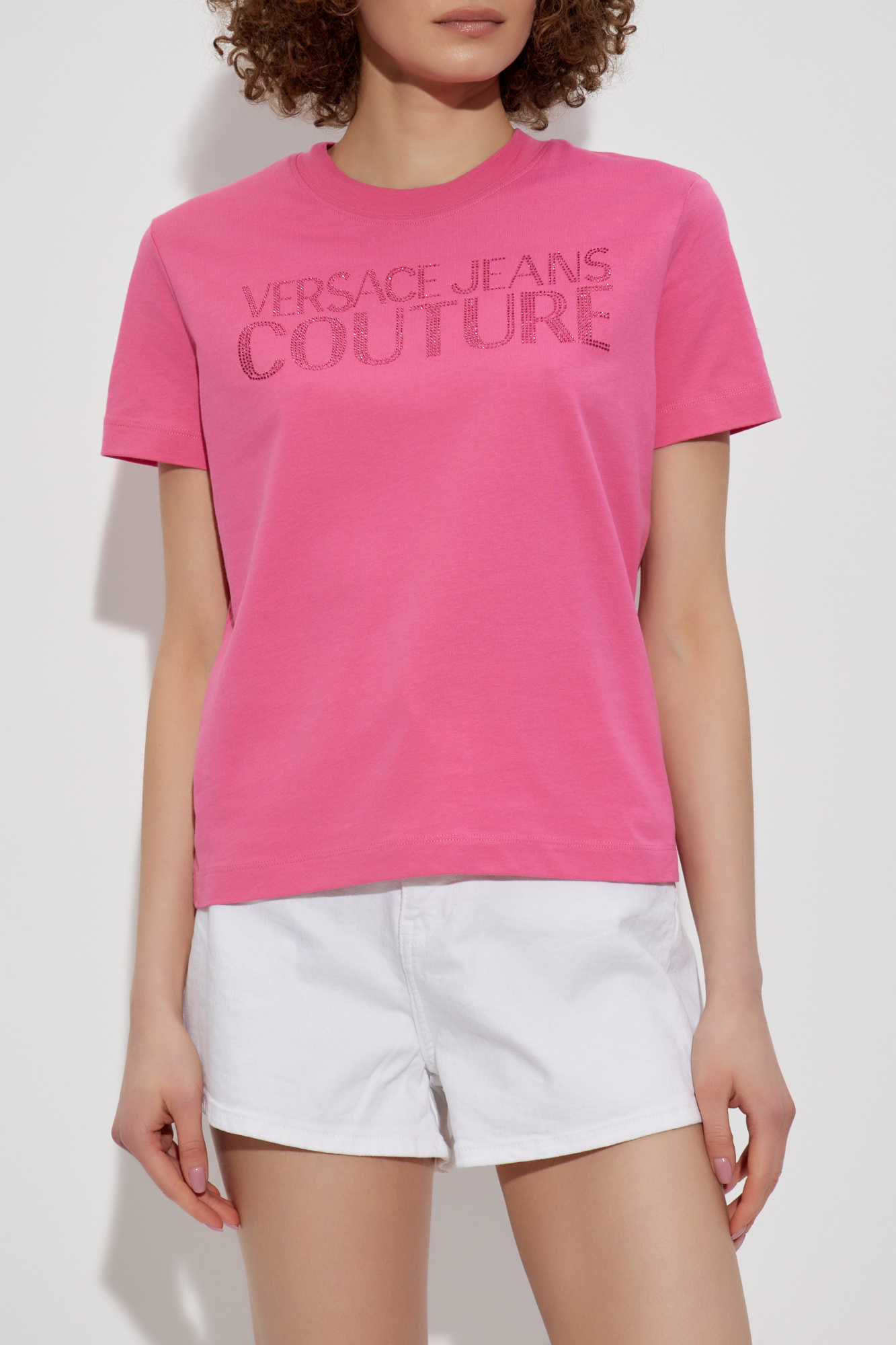 ★Versace Jeans★ ピンク スクリーンプリント Tシャツ 90_E78HAHS04-